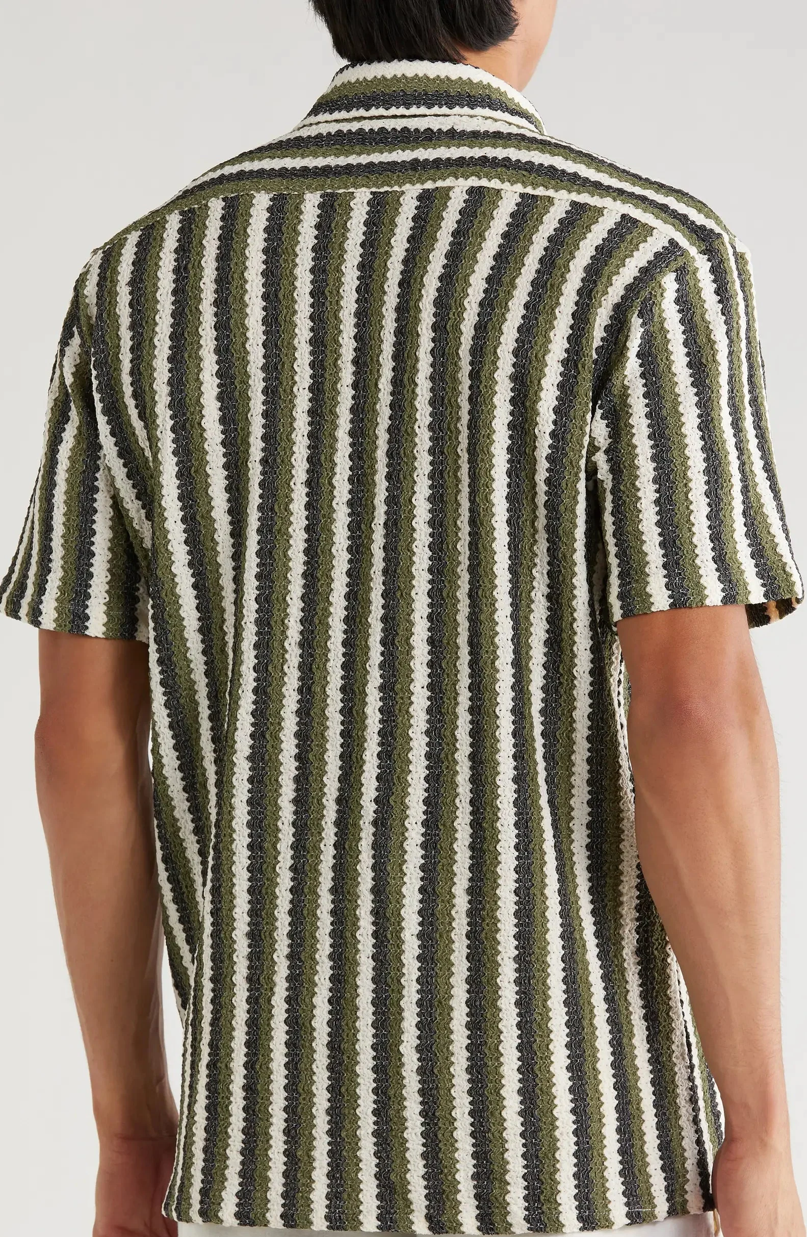 TRSH-217 Stripe Knit Short Sleeve Button-Up Shirt - Image 3